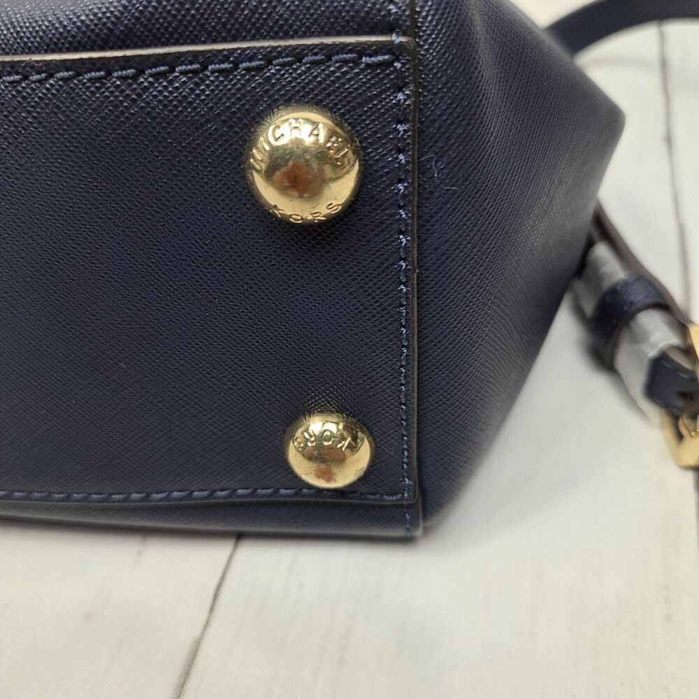 Michael Kors Saffiano Leather Cynthia Convertible Satchel Bag Small Navy Blue - Picture 11 of 16